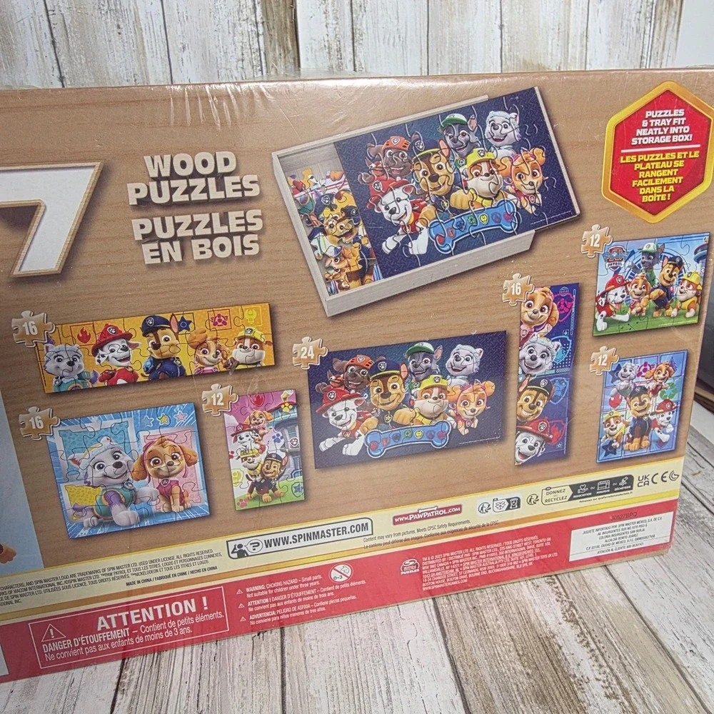 Paw Patrol 7 Wood Puzzles Set in Storage Box Spin Master Kids Jigsaw Puzzles NEW